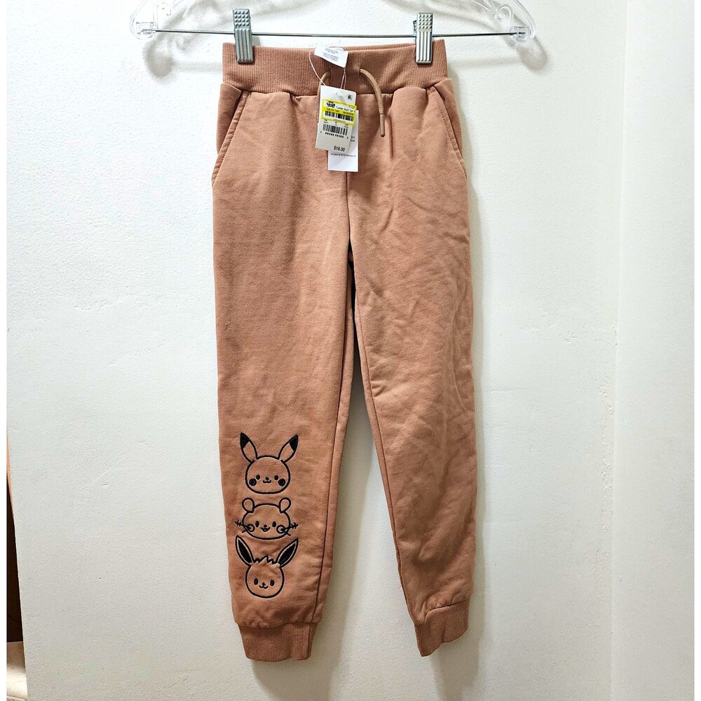 monpoké Pokémon Brown Fleece Boys Jogger 5T Nwt PANTS ONLY Embroidered Pikachu